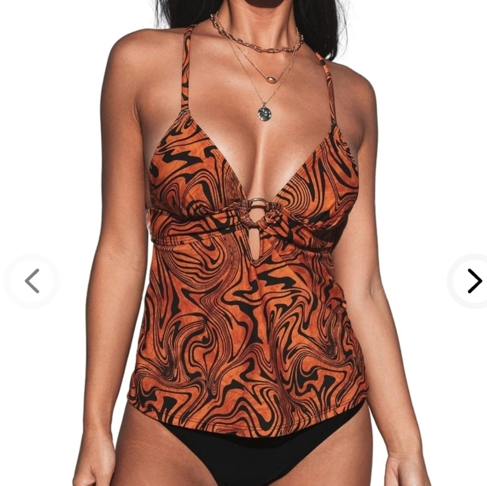 Lunabelle V Neck O-Ring Tankini Criss Cross Adjustable Straps Bathing Suit SZ M